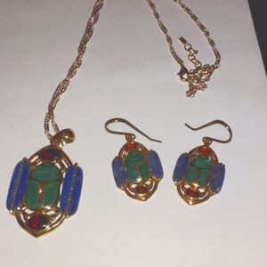 Three piece Eqyptian style necklace and earrings.